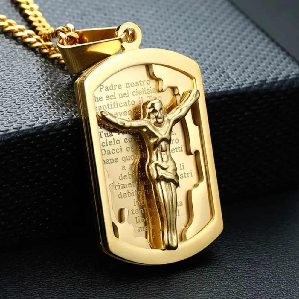 NEW Gold Plated Crucifix Prayer Pendant Necklace